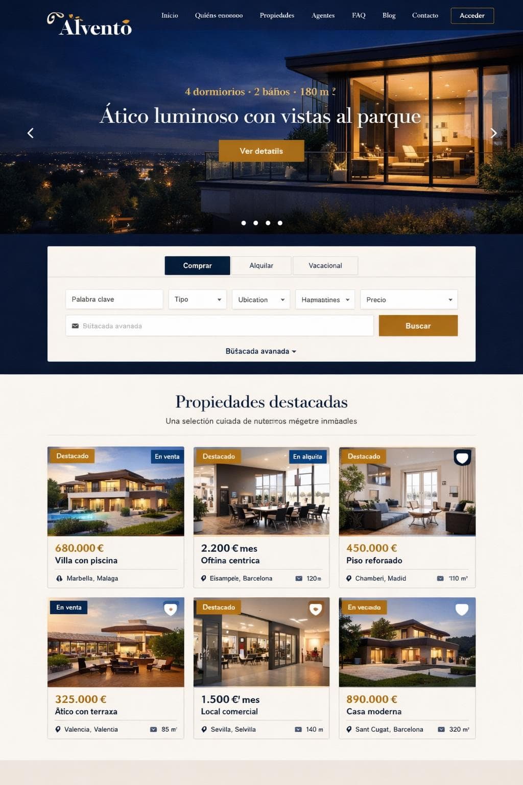 Alvento Inmuebles — vista previa del theme