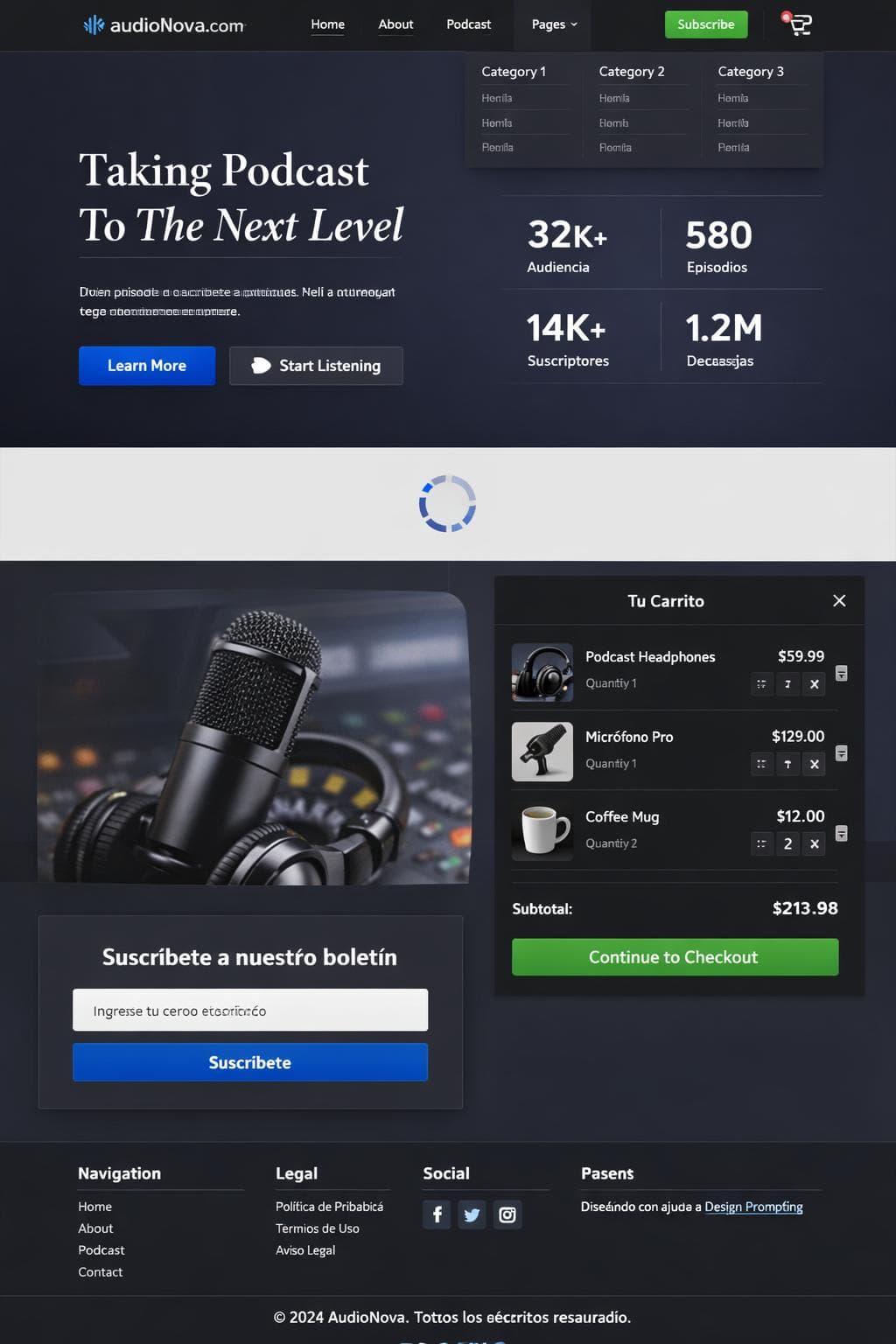 AudioNova — vista previa del theme