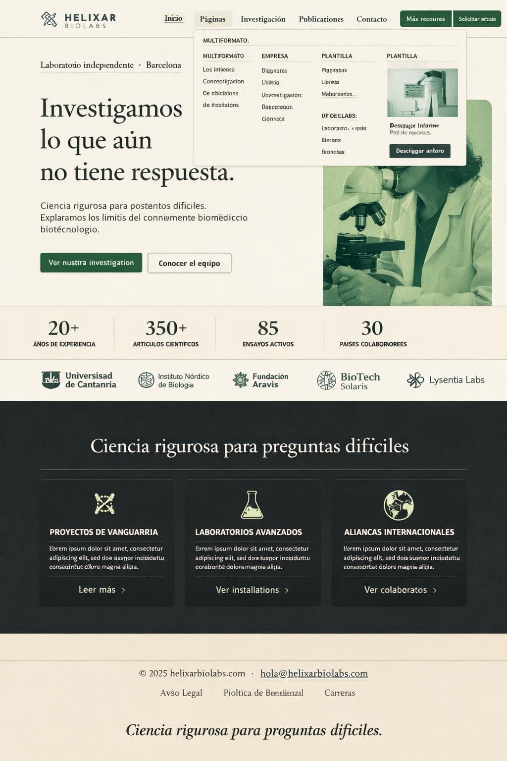 Helixar Biolabs &mdash; vista previa del theme
