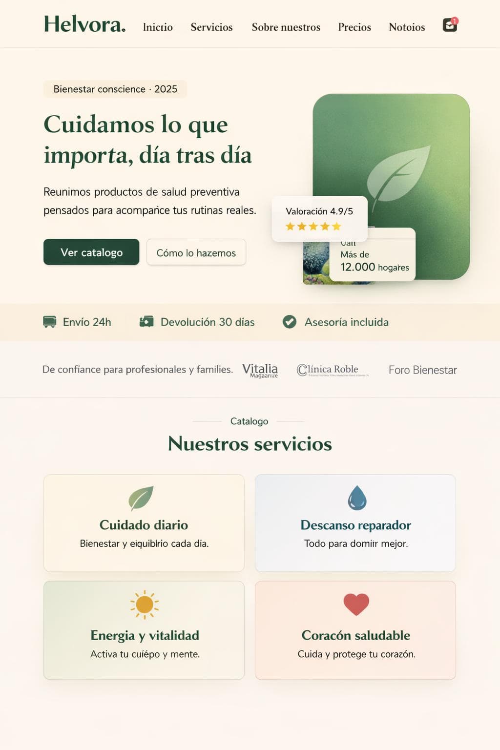 Helvora Care — vista previa del theme