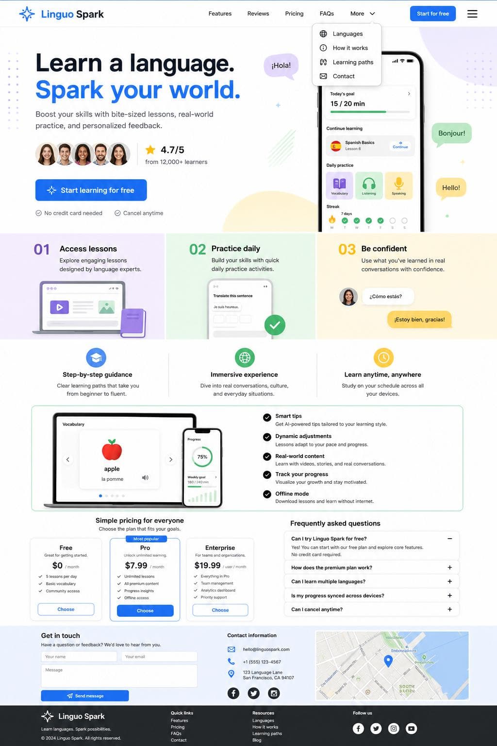 Linguo Spark — vista previa del theme