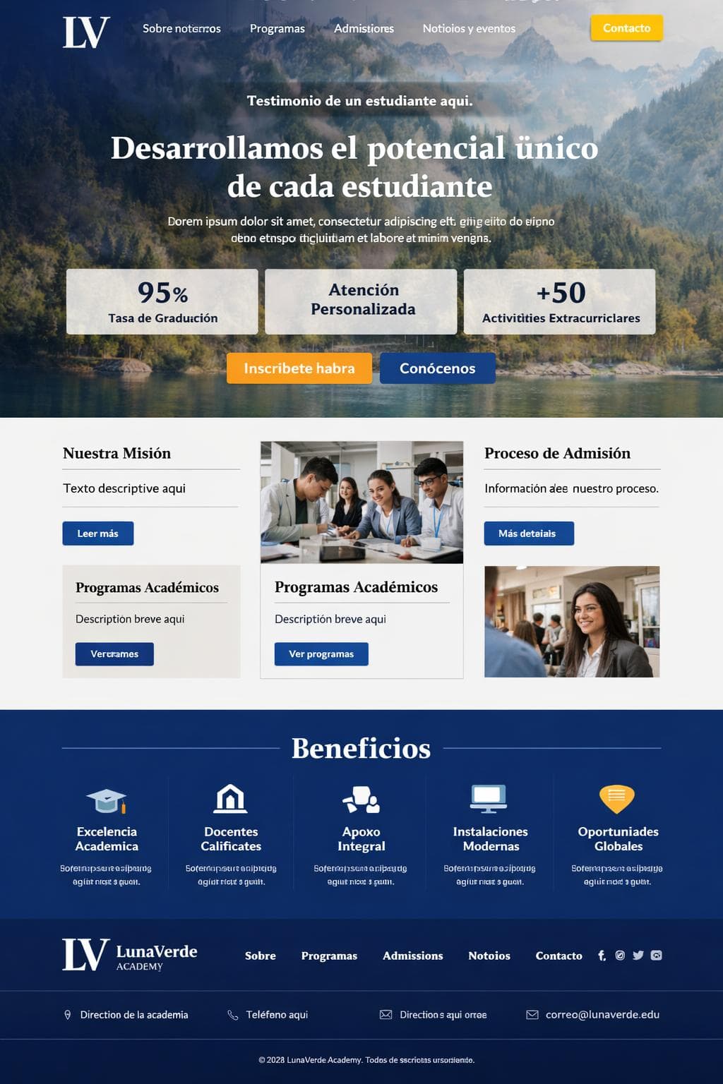 LunaVerde Academy — vista previa del theme