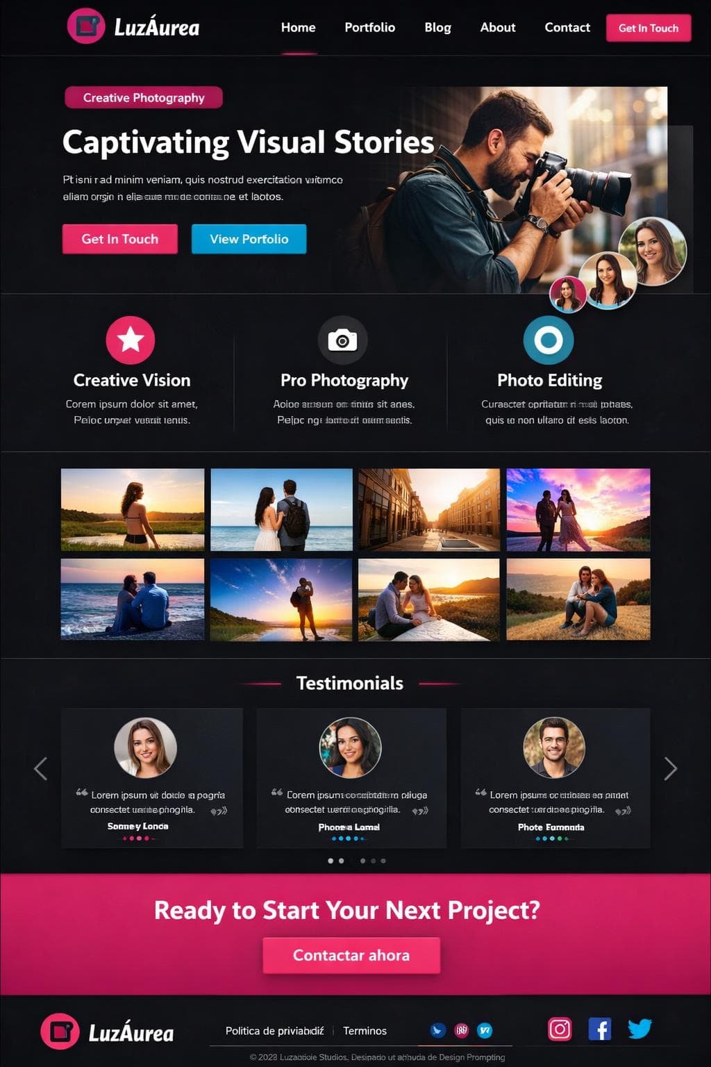 LuzÁurea Studios — vista previa del theme