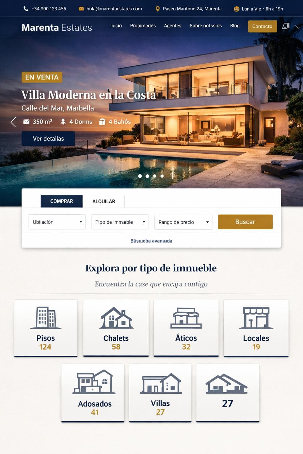 Marenta Estates — vista previa del theme