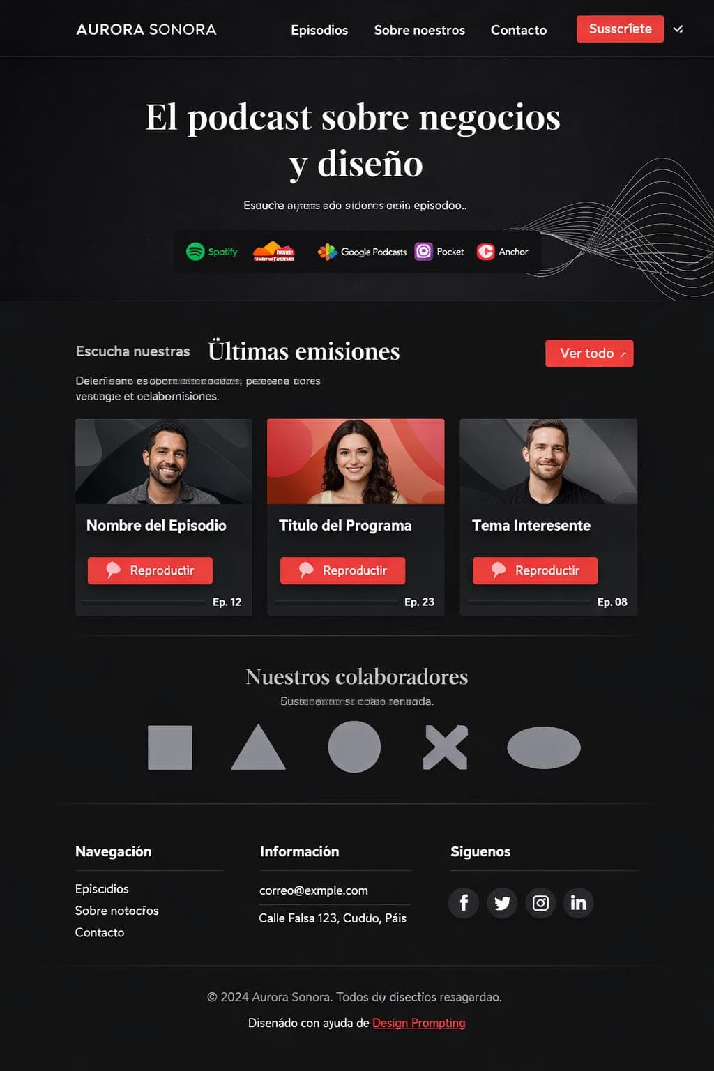 Podcast Aurora — vista previa del theme