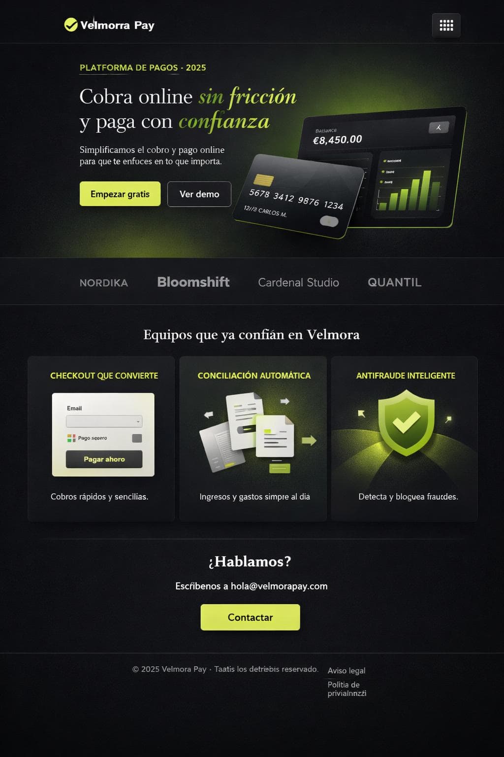 Velmora Pay — vista previa del theme