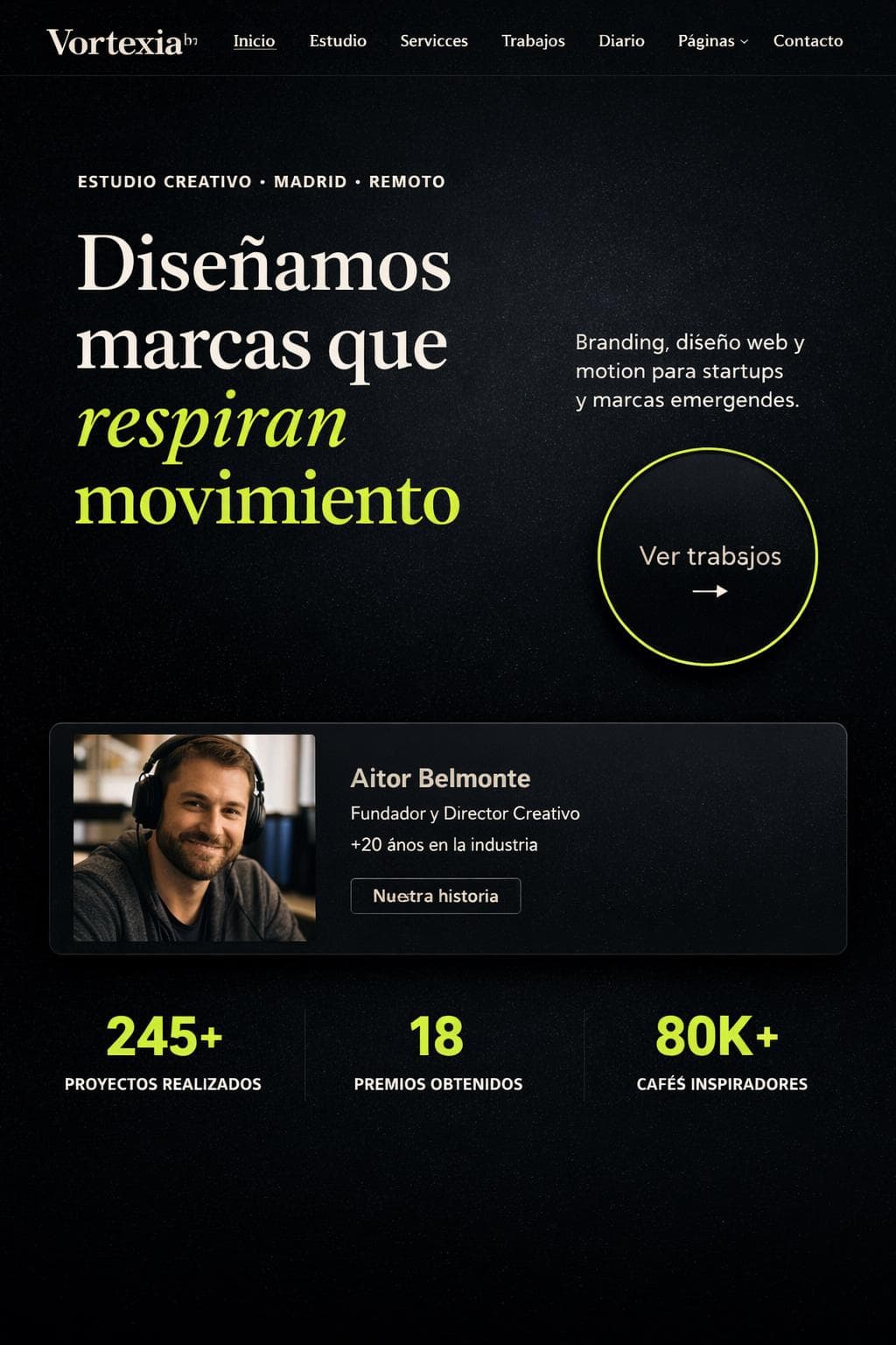 Vortexia Studio — vista previa del theme