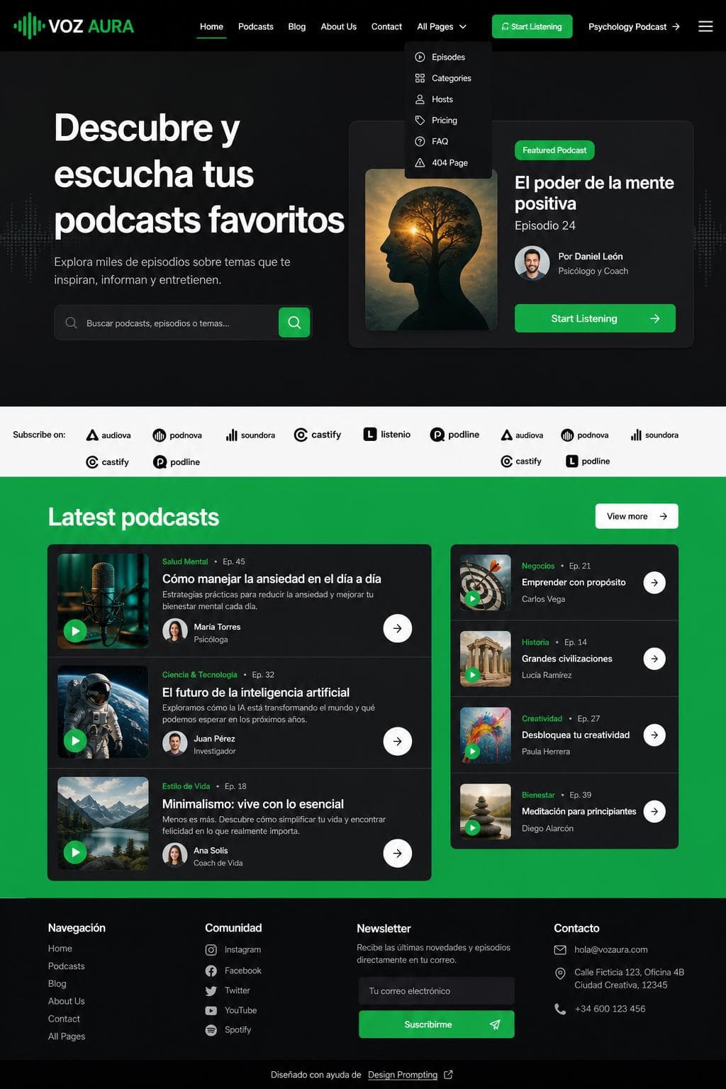 VozAura — vista previa del theme